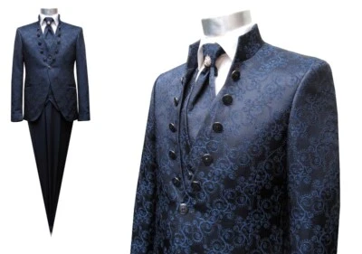 Stehkragen Mao Hochzeitsanzug Gehrock Dunkelblau - Bild 1 von 4