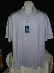 NWT GUNNER & HOOK PURPLE/WHITE STRIPED POLY/SPANDEX S/S POLO SHIRT SZ L NO LOGOS - Picture 1 of 11
