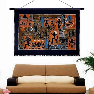 Hand Dyed Batik Art, Cotton Tapestry Wall Hanging, 30x42'' - Neolithic Painting - Bild 1 von 10