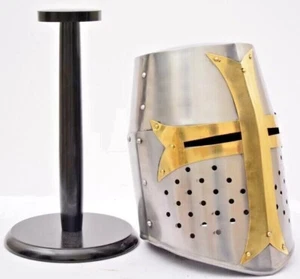 Casque médiéval croisé chevalier templier design armure en acier avec support... - Picture 1 of 5