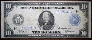 1914 $10 Federal Reserve Note Large Size Minneapolis IL FINE CONDITION Circ P23 - Picture 1 of 2