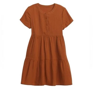 Gap Kids Crinkle Gauze Tiered Shirt Dress M 8 Rusty Brown - Picture 1 of 7