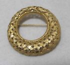 Excellent Woven Diamond-Cut Gold Tone Perforated Circle Wreath Brooch 1.5”