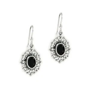Sterling Silver Filigree Frame Crystal Drop Earrings, Black - Picture 1 of 1
