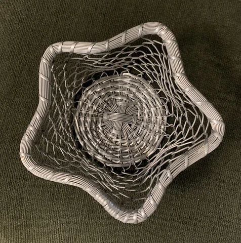 Vintage Aluminum Woven Metal~Star Design Basket~Christmas~India~Excellent~Boho Cover