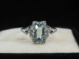 Anillo de filigrana de plata esterlina de cojín largo de 1,15 quilates estilo década de 1920 - Imagen 1 de 8