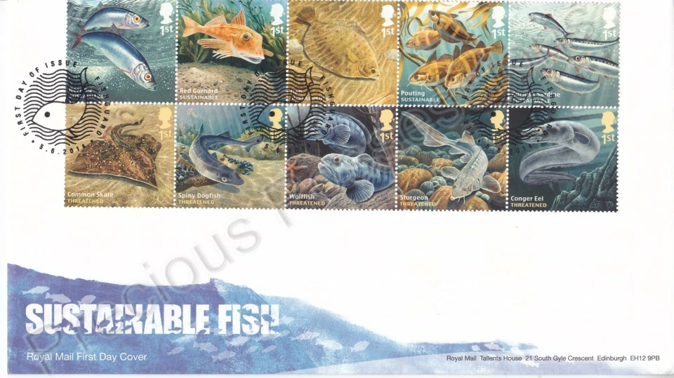 UNADDRESSED FISHGUARD GB ROYAL MAIL FDC FIRST COVER  2014 SUSTAINABLE FISH SET - Image 1 of 1