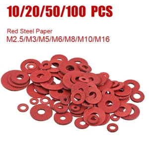 Red Steel Paper Fiber Flat Washer Insulation Gasket M2.5 M3 M5 M6 M8 M10 M16 - Picture 1 of 9