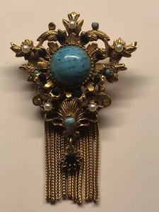 DE COLECCIÓN BROCHE FLORENZA PIEDRAS AZULES ROJAS CADENAS COLGANTES - Imagen 1 de 20