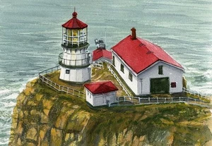 Tarjetas de notas de acuarela Point Reyes Lighthouse, condado de Marin, calif. Gerald C. Hill - Imagen 1 de 2