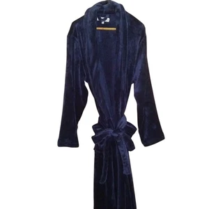 Pajama Mania Men's Plush Bathrobe Large Navy Blue Long Sleeve Belted Soft Robe - Picture 1 of 9