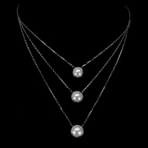 925 Sterling Silver Necklace Round Pearl 10mm Natural Gemstone Jewelry 18.5in - Picture 1 of 13