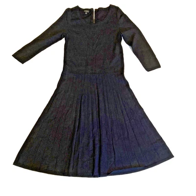 Talbots Size S Black Sweater Dress Paneled Skirt 3/4 sleeve Drop Waist Midi Knit - Image 1 of 4