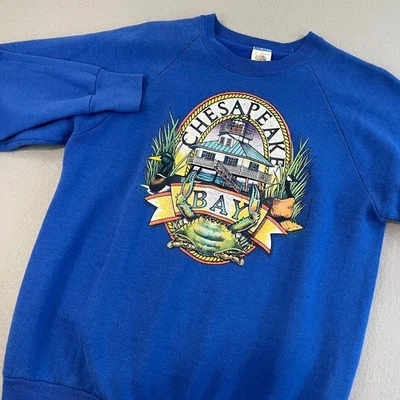 Fruit of the Loom Chesapeake Bay Crab Duck Goose Graphic Sweatshirt Blue L VTG - Image 1 of 4