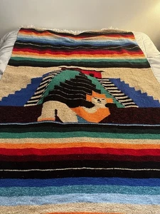 Vintage Mexikanische Serape Decke / Decke gewebte Südwest-Wolle Azteken Maya 42x73 - Bild 1 von 4