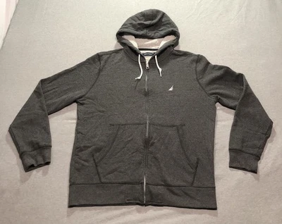 Moletom com capuz Nautica masculino pequeno zíper completo bordado logotipo estampa lounge cinza - Imagem 1 de 4