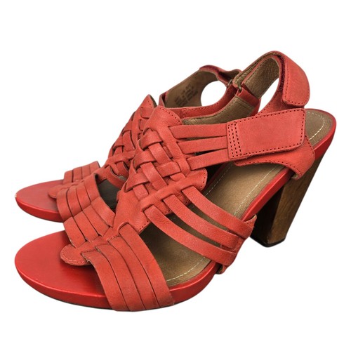 Sandali Clarks indaco tacco a blocco di legno taglia 7 5 tessuto arancione