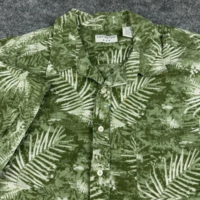 Camisa Hawaiana Covington Para Hombres 2XL Verde Mezcla de Lino Campamento Floral Bolsillo Foto 1 de 4