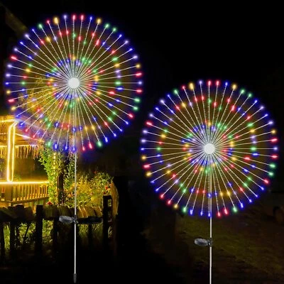 Color Solar 150 LED Powered Firework Garden Path Lights Starburst Stake Outdoor - Image 1 of 4