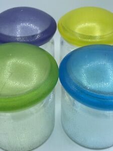 4 Vintage 20oz Acrylic Mushroom Style Screw Top Clear Textured Glass Jars
