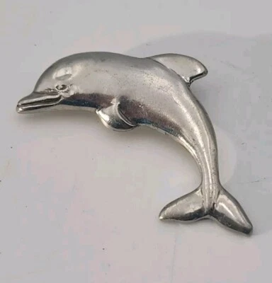 Broche prendedor vintage 1989 firmado peltre gaviota delfín vida marina Foto 1 de 4