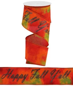 Happy Fall Y'all Wired Edge Ribbon, 2.5" x 10 Yards (Fall Watercolor) RGA1934T6 - Picture 1 of 1