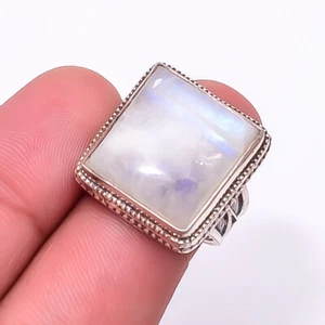 Rainbow Moonstone - India Gemstone 925 Sterling Silver Bali Ring S.7 R951242147 - Picture 1 of 3