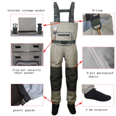 Fly Fishing Stocking Foot Wader Affordable Breathable Waterproof Chest Waders - Image 1 of 4