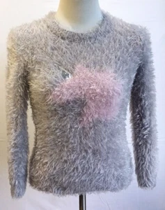 S.O. Fuzzy Gray & Pink Unicorn SEQUIN Horn Sweater Large Size 10/12 - Picture 1 of 14