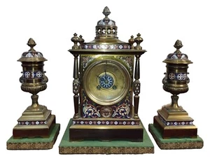 ANTIQUE CLOCK WITH GARNISH. BRONZE. CLOISONNÉ ENAMEL. JAPY FRERES. FRANCE. 19TH - Picture 1 of 1