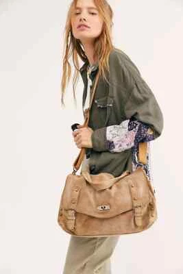 Cartera Bolso Mensajero Free People Mojave Cuero Bronceado Envejecido Correa Ajustable Foto 1 de 4