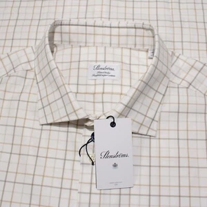Stenstroms NWT Twill Dress Shirt Size 18 46 Fitted in White Plaid 100% Cotton - Picture 1 of 12