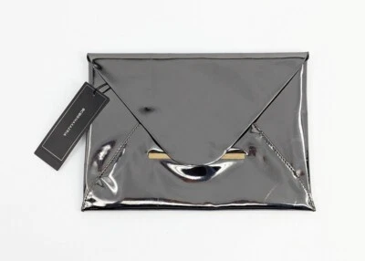 BCBGMAXAZRIA Bolso de Mano Harlow Gunmetal Espejo Sobre Bolsa Cuero Vegano Glamour Foto 1 de 4