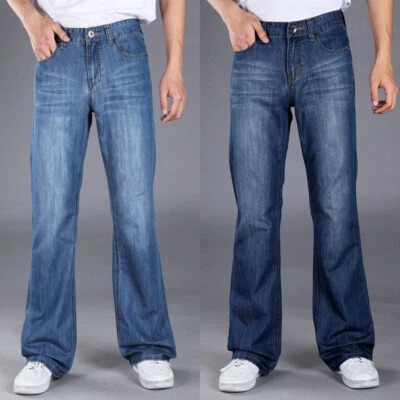 Pantalones de mezclilla para hombre acampanados acampanados campana pantalones corte bota sueltos informales Foto 1 de 4