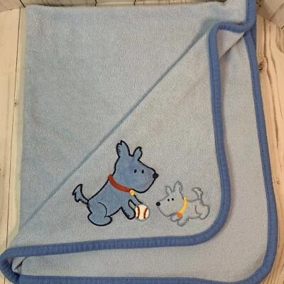 Carter's Dogs Puppy Baseball Blue Fleece Baby Blanket 1618 - Image 1 of 3