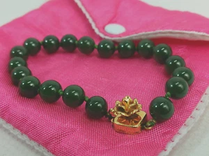 Bracciale Vintage 1/20 Oro 12k Riempito Rosa Dk Verde Smeraldo Giadeite Filo Nodo Perline - Foto 1 di 24