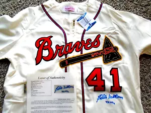 EDDIE MATHEWS Signed (Mitchell & Ness) 1950's Style Braves Jersey -Beckett &JSA - Picture 1 of 5