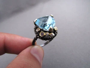 ANILLO BANDA GIRATORIA AMATISTA TOPACIO AZUL BILLÓN ESTERLINA DORADO GUNMETAL VINTAGE - Imagen 1 de 7