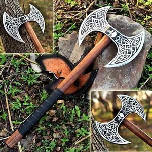 Handmade Carbon Steel Double Headed Axe With Leather Sheath, Viking Gift Axe - Picture 1 of 7