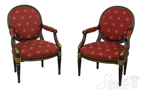 57003EC: Pair EJ VICTOR French Louis XVI Medallion Back Armchairs Cover