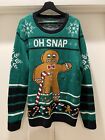 Gingerbread Light Up Ugly Christmas Sweater 2XL “OH SNAP” Green Red