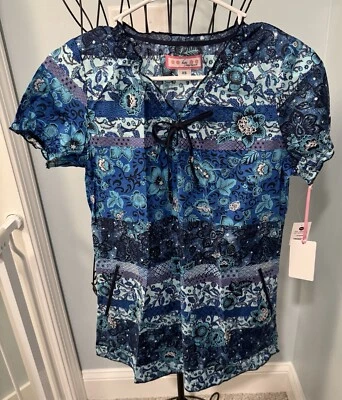 Новый Koi Bridgette богемный полоски синий богемное женщин скраб Топ очень маленький XS - Изображение 1 из 4