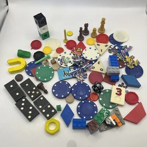 Vintage Game Piece Mixed Lot Chess Lego Puzzle Poker Monopoly Craft Junk 14oz - Picture 1 of 10