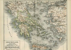 Mapa de GRECIA, gráfico original 1887 - Imagen 1 de 1