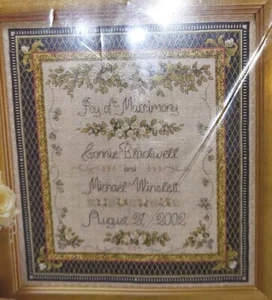 Marie's Garden Joy Matrimony Wedding Sampler 28 Ct Linen Cross Stitch Kit Beads  - Picture 1 of 5