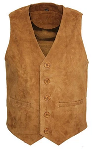 Men's Goat Suede Classic Smart Tan Leather Waistcoat - Picture 1 of 5