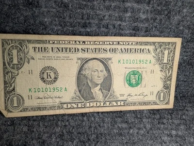 US Currency Birthday Anniversary Note Bill - $1 K10101952A October 10th 1952 - Image 1 of 3