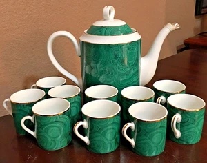 Neiman Marcus Malachit Teekanne mit 10 Demitasse Tassen ~ neuwertig - Bild 1 von 9