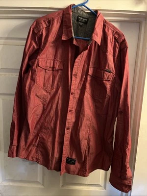 Marc Ecko dress shirt men’s XXL Cut And Sew Long Sleeve Button Down red wine  - Image 1 of 4