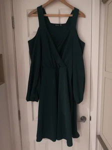 Boohoo Women's Dress Green Size 18 Open Shoulder Long Sleeve - Picture 1 of 2